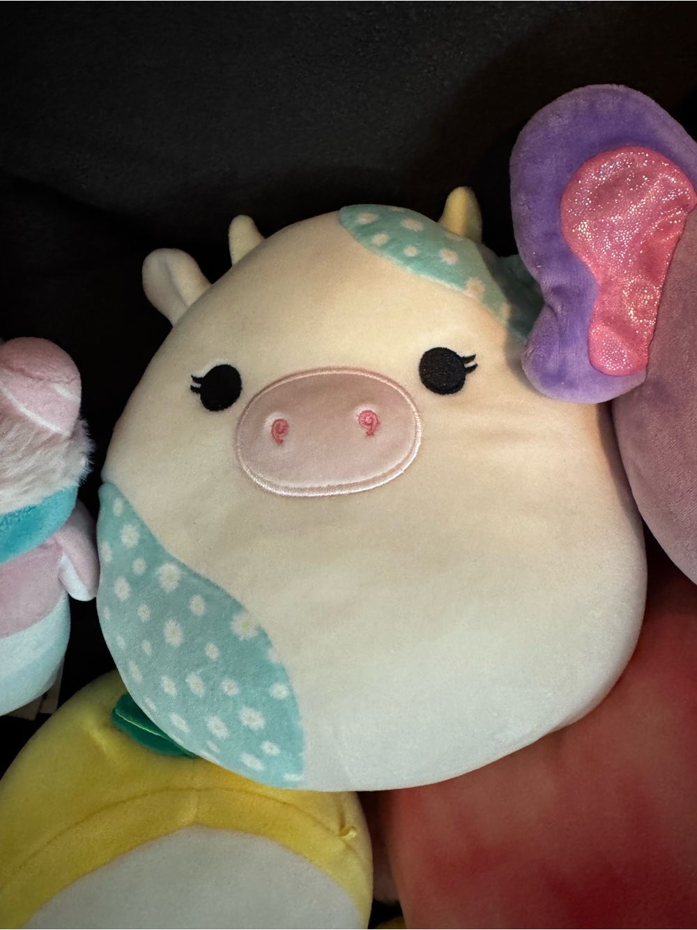 Squishmallows Cream Cow Plush with Mint Polka Dot Accents